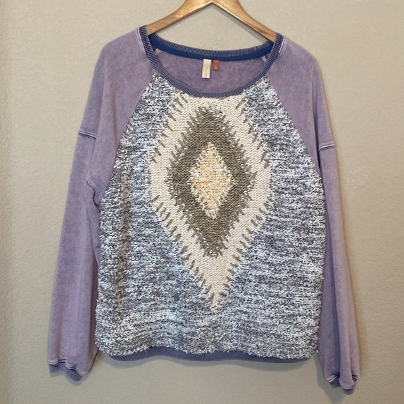 Anthropologie Pilcro Anabel Purple Acid Wash Textured Sweater L - Picture 3 of 11
